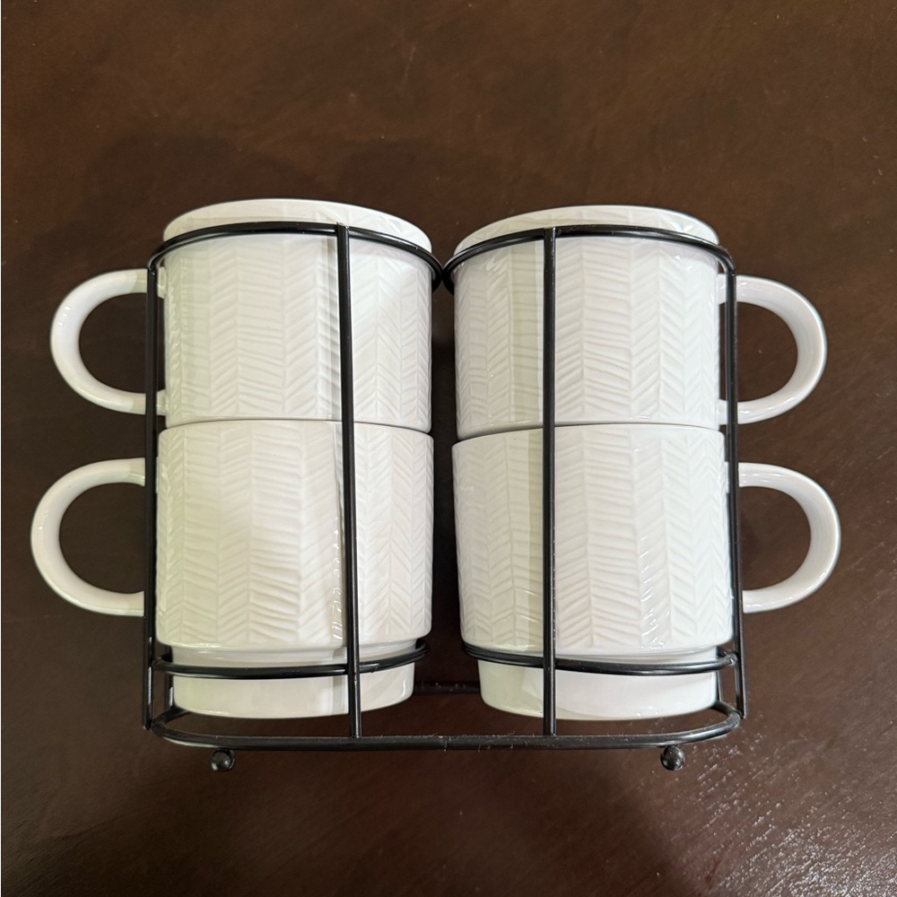 White Ceramic Mug Set with Stand